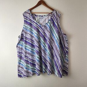 Roaman's 5X V-Neck Tank Sleeveless Top Stripes